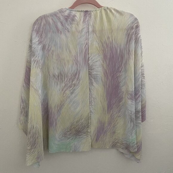 Entro Top Womens M/L Multi Pastel Tie-Dye Pleated Boxy Crop Blouse Spring - Picture 2 of 10